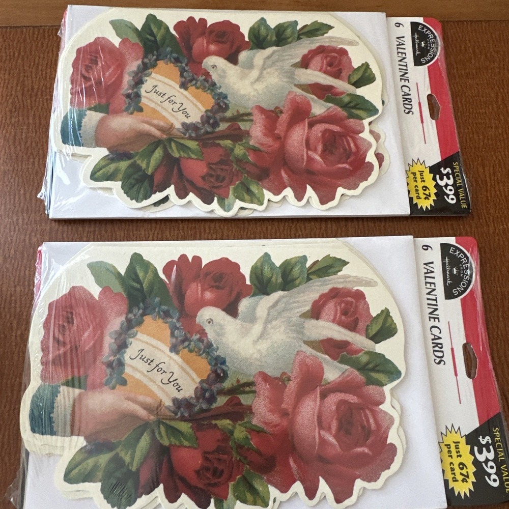 2 Vtg Packs (12) NEW Valentine's Day Victorian Roses & White Dove Hallmark Cards